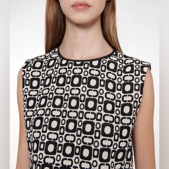 Max Mara Aosta Cotton Blend Minidress Geometric Black White Sleeveless Dress 12 - Picture 7 of 8